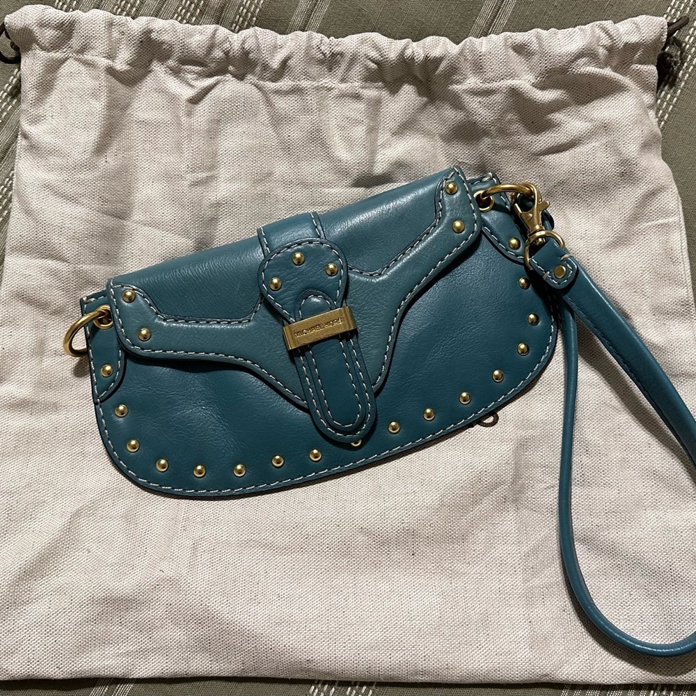 Blue Leather Studded Women's Bag
